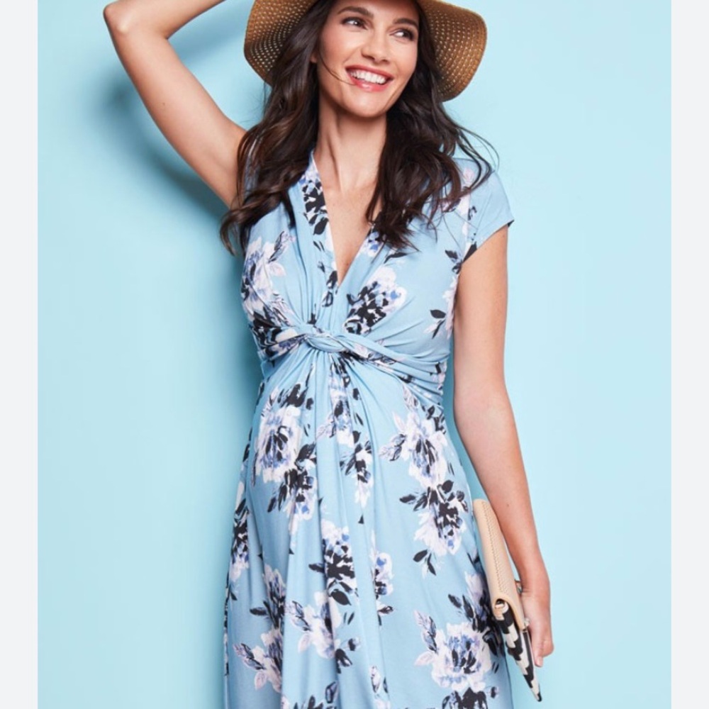 Seraphine Jolene Front-Knot Maternity Dress in Blue Floral — Size 2